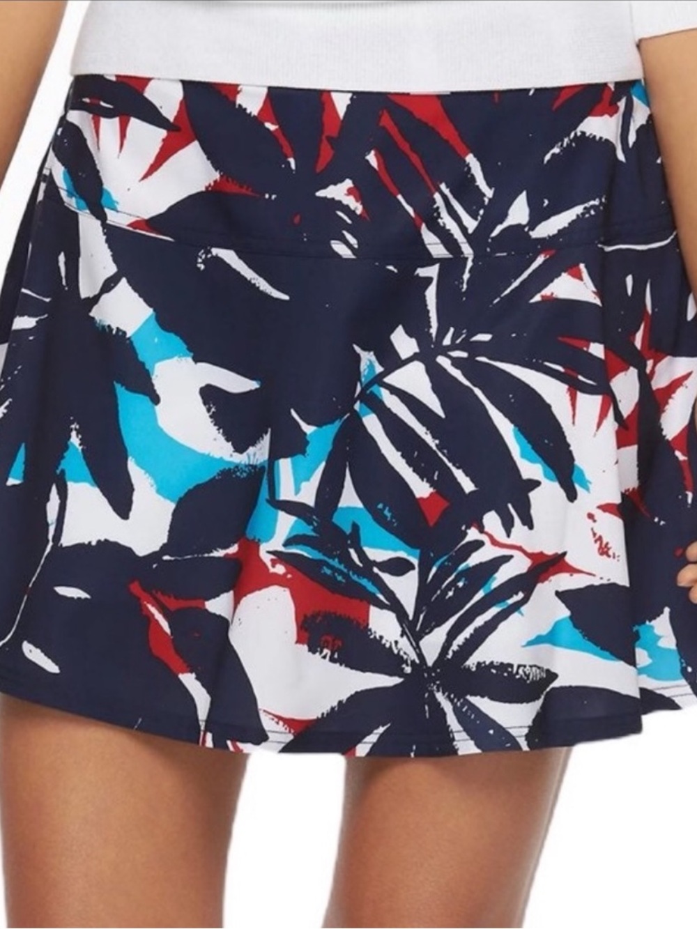 Chaps Navy Tropical Print Skort - Blue & Red Leaf Pattern
